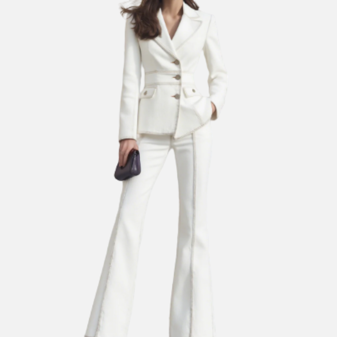 Women's Classic Blazer Suit Set | Notch Lapel Fitted Jacket and Flared Trousers Formal