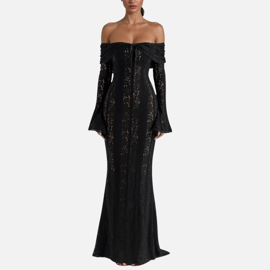 Women's Off-Shoulder Lace Maxi Dress - Elegant Mermaid Formal Gown