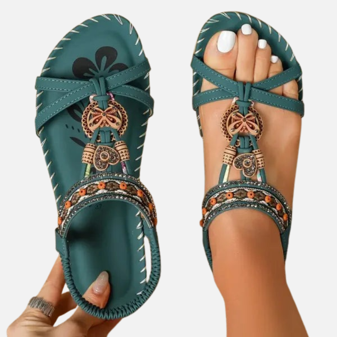 Women's Boho Open Sandals - Beaded Slippers