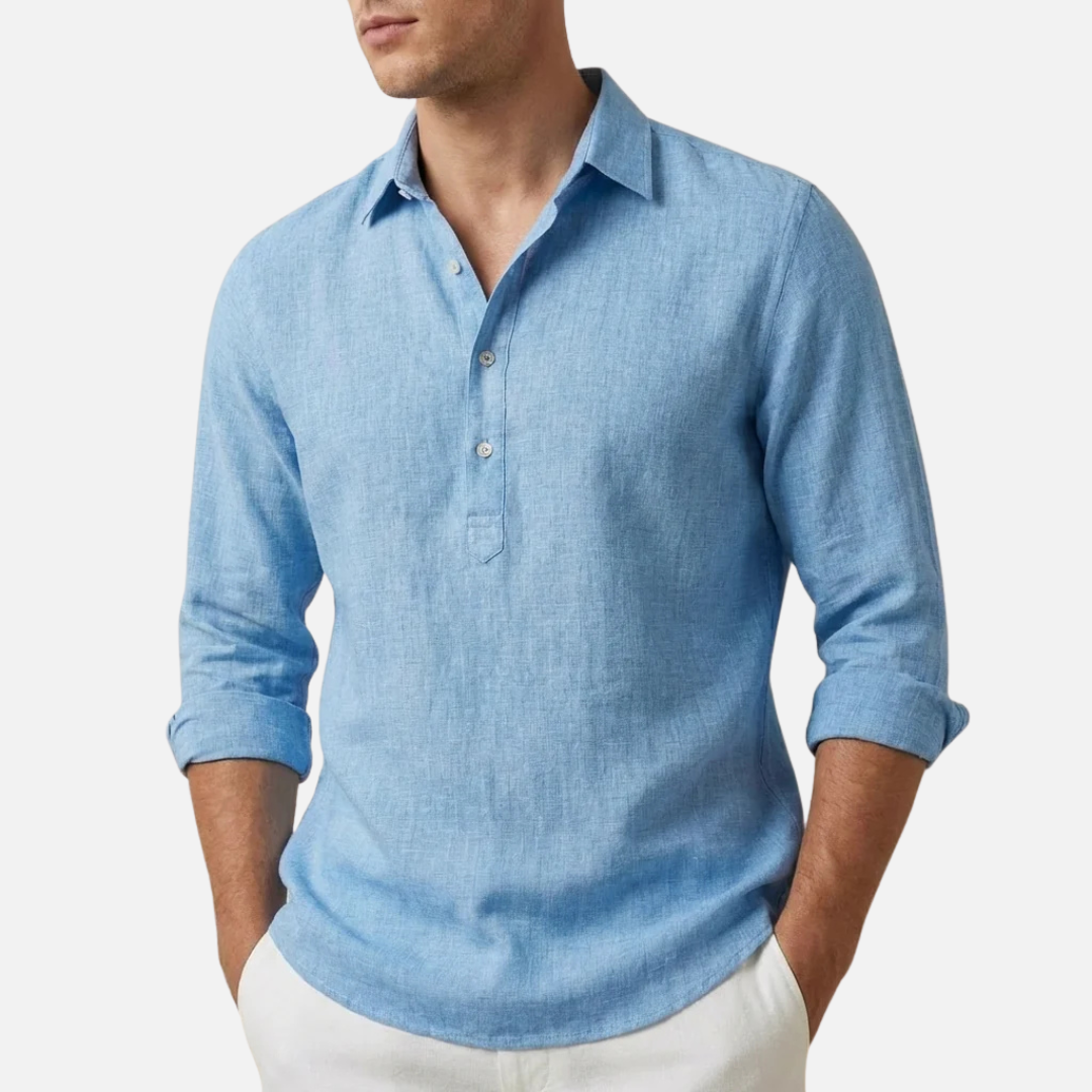 Men's Linen Long Sleeve Shirt V-Neck