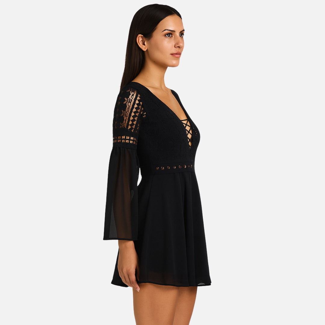 Elegant Black Lace Mini Dress for Women – Cocktail Dress