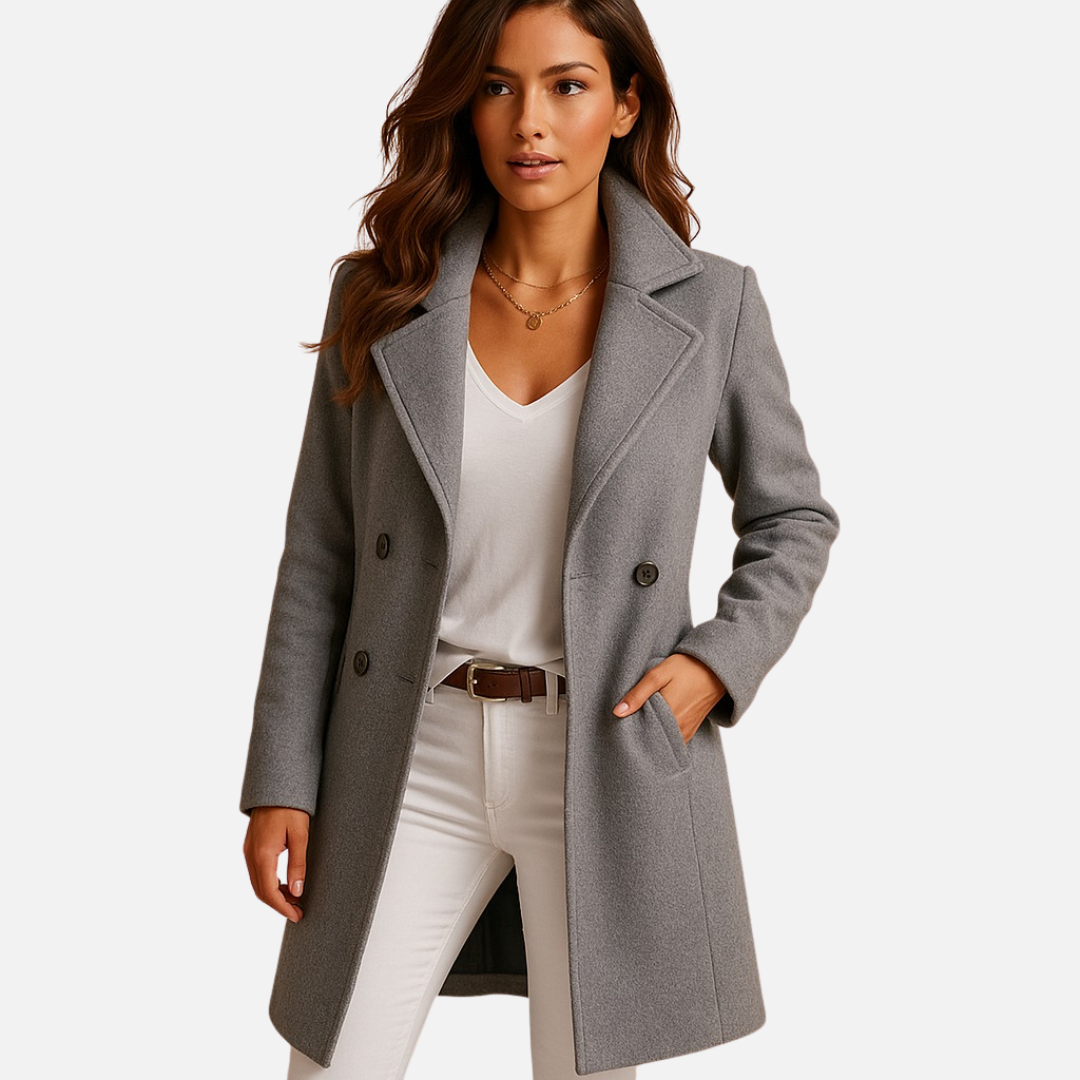 Women's Tailored Winter Overcoat - Elegant Longline Wool Blend Jacket