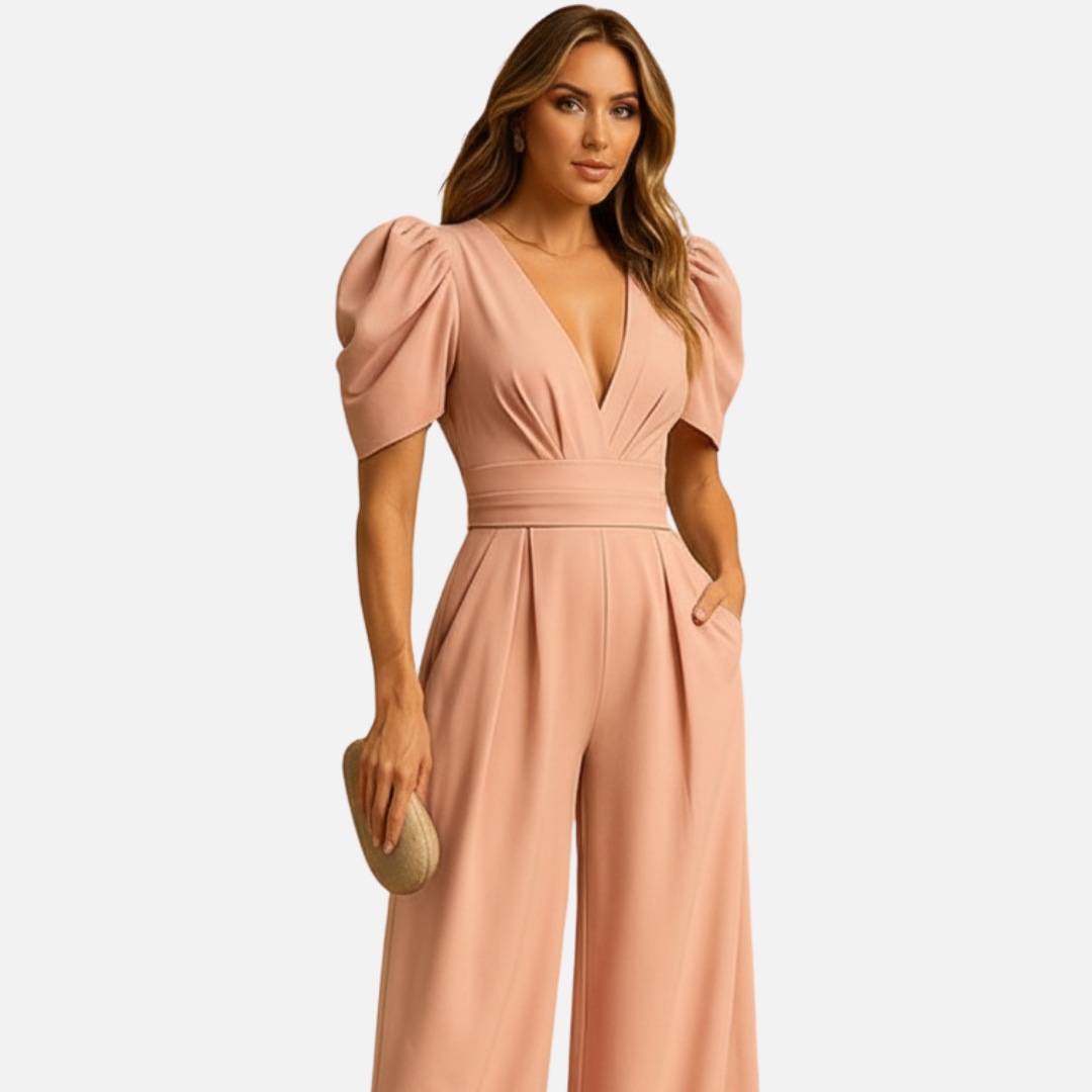 Women’s Elegant Wide Jumpsuit – Deep V-Neck