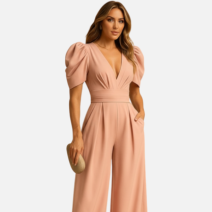 Women’s Elegant Wide Jumpsuit – Deep V-Neck