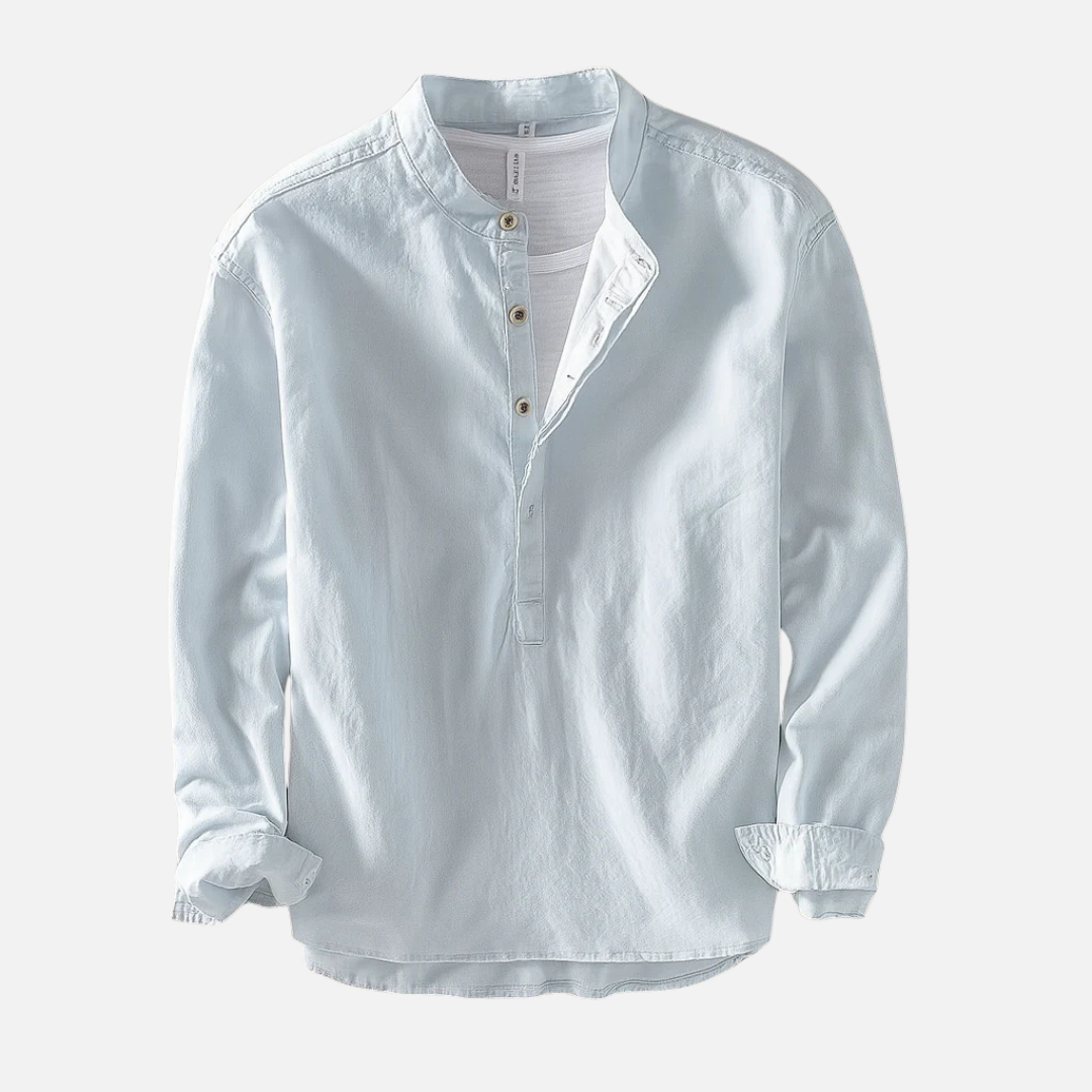 Men's Linen Breathable Long Sleeve Henley Shirt