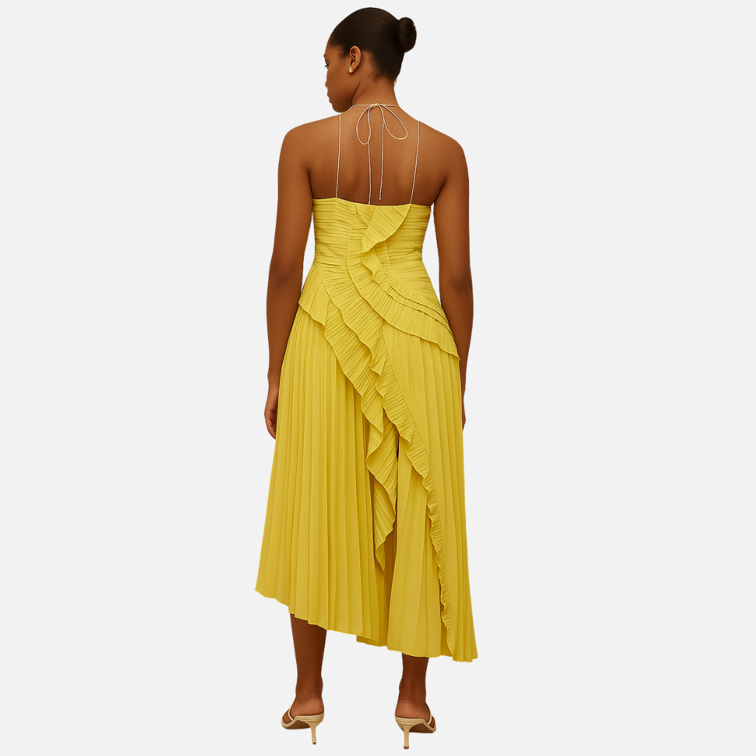 Pleated Maxi Dress - Women's Breathable Long Dress