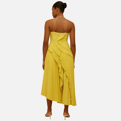 Pleated Maxi Dress - Women's Breathable Long Dress
