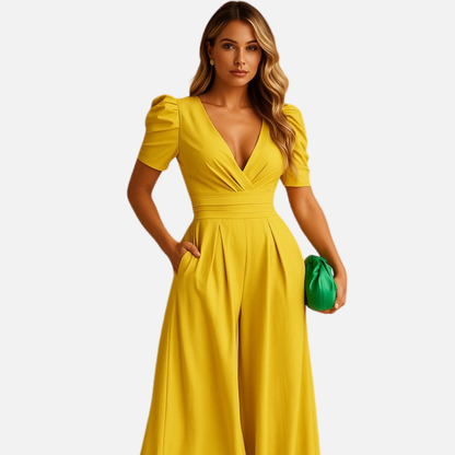 Women’s Elegant Wide Jumpsuit – Deep V-Neck