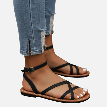 Women’s Strappy Flat Sandals – Comfortable Ankle Strap Slippers