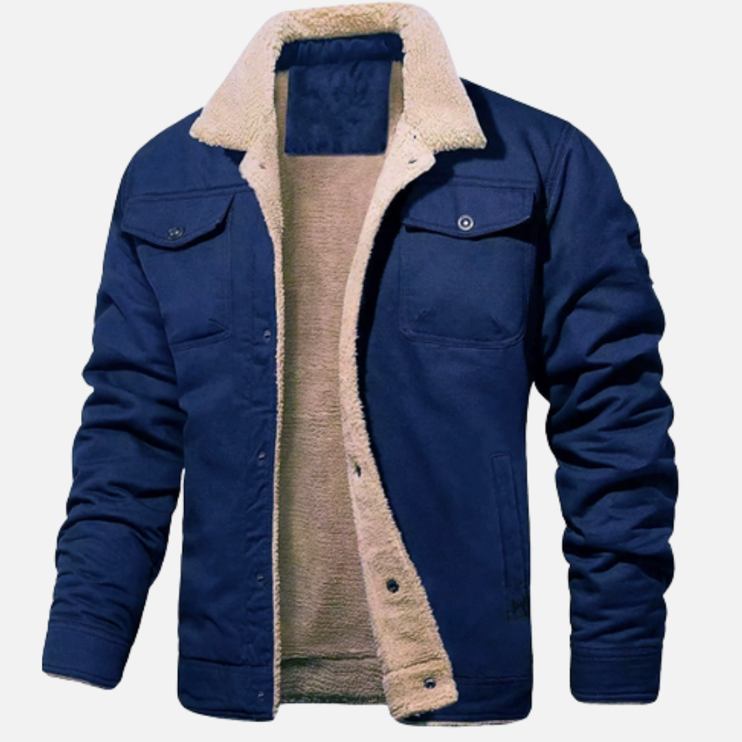Men's Sherpa Lined Trucker Jacket - Casual Canvas Bomber Coat