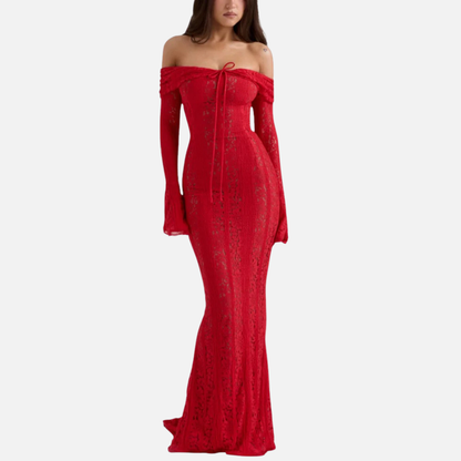 Women's Off-Shoulder Lace Maxi Dress - Elegant Mermaid Formal Gown