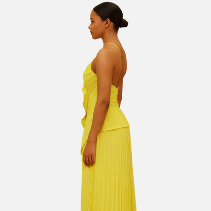 Pleated Maxi Dress - Women's Breathable Long Dress