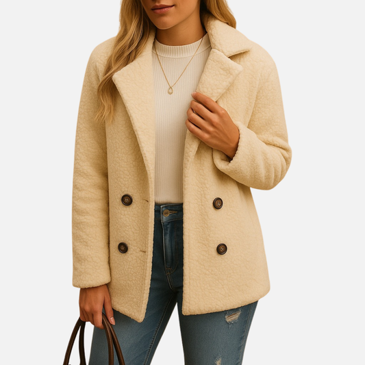Women's Teddy Wool Blend Coat - Double Breasted Warm Jacket