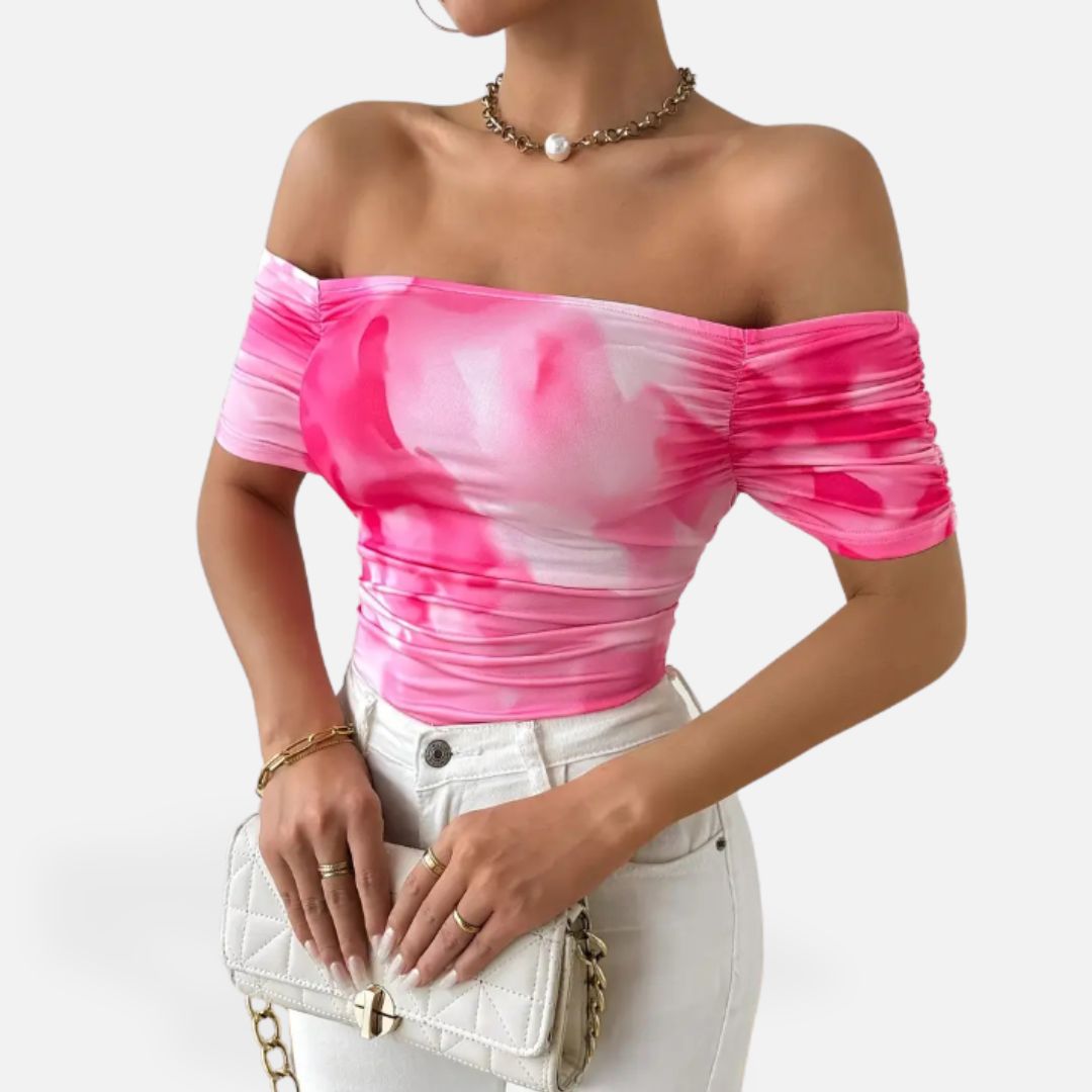 Elara | Women’s Pink Tie-Dye Off-Shoulder Top