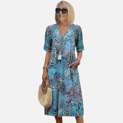 Women's V-Neck Print Boho Midi Dress