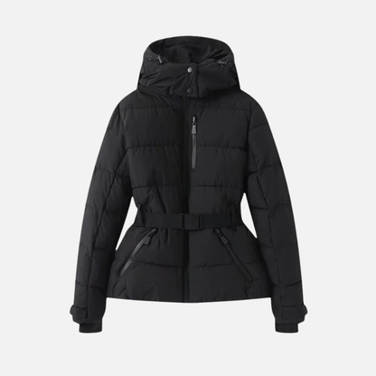 Women's Belted Puffer Jacket - Quilted Hooded Winter Coat