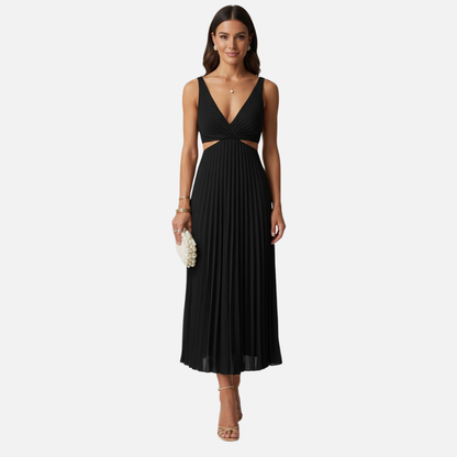 Women's Pleated V-Neck Midi Dress