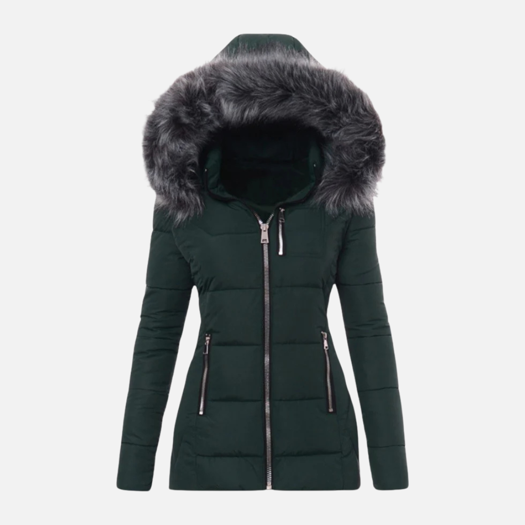 Women’s Quilted Jacket Puffer with Faux Fur Hood