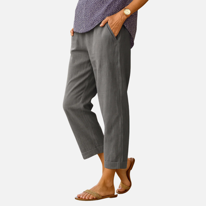 Women's Casual Linen Pants - Relaxed Fit Cropped Tapered Trousers