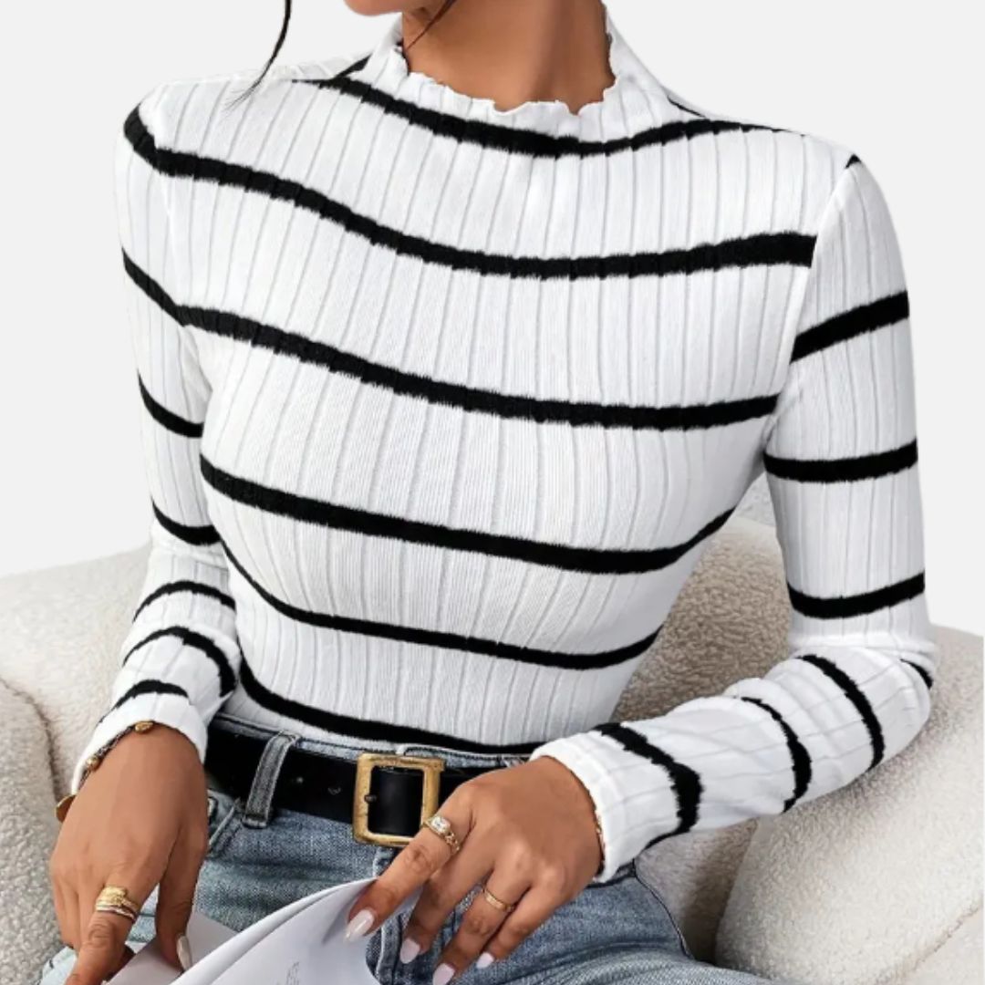 Elara | Women’s Premium White Long Sleeve Striped Shirt