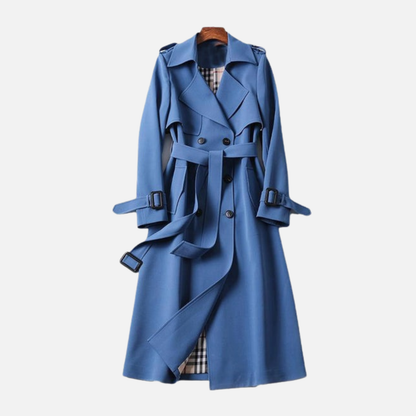 Women's Classic Trench Coat - Double Breasted Belted Longline Jacket