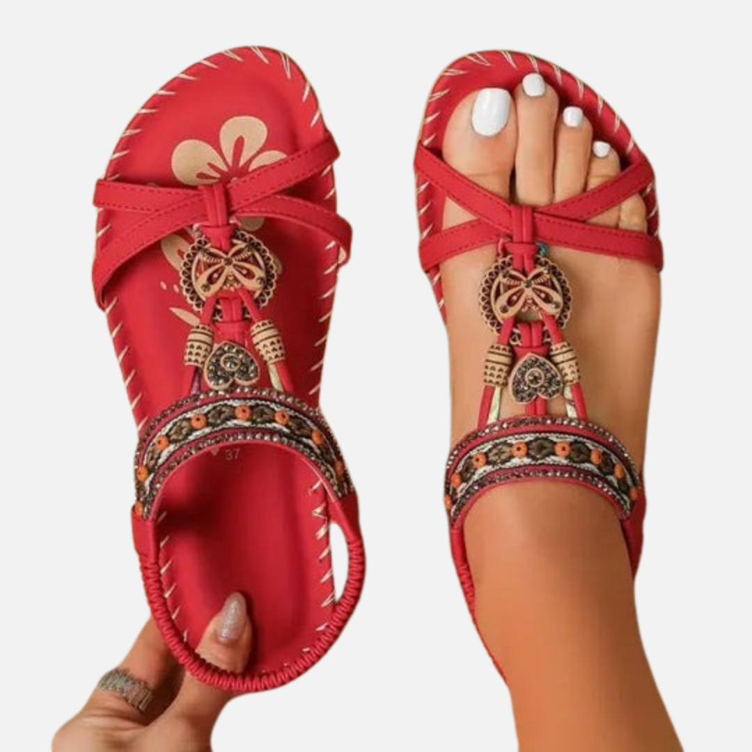 Women's Boho Open Sandals - Beaded Slippers
