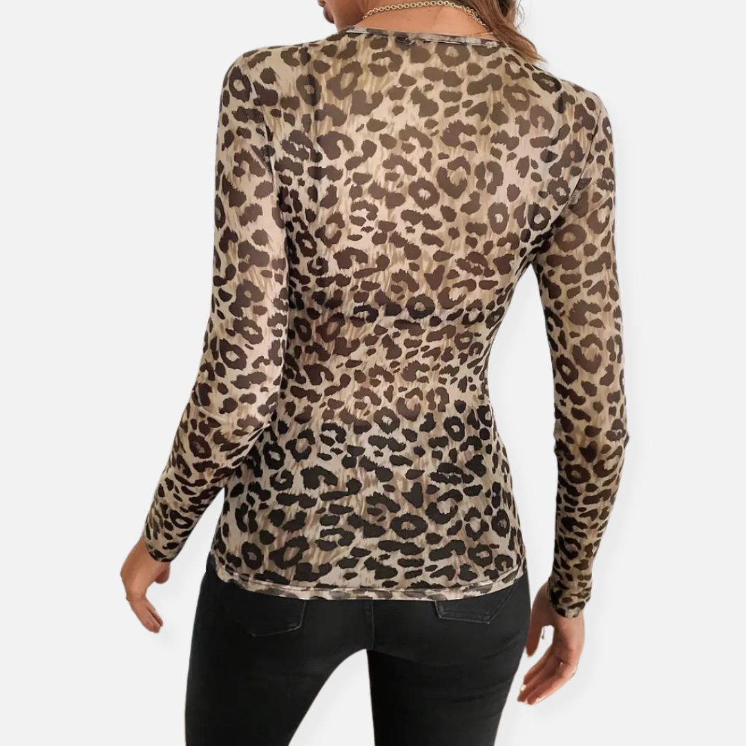 Elara | Women’s Mesh Panther Print Shirt