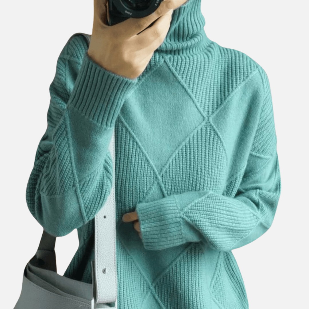 Women's Textured Turtleneck Jumper - Soft Knit Warm Sweater