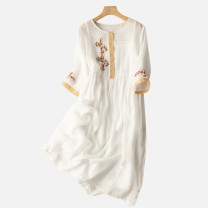Women's Embroidered Linen Midi Dress