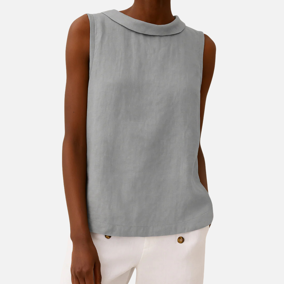 Women's Boat-Neck Linen Sleeveless Shirt Top