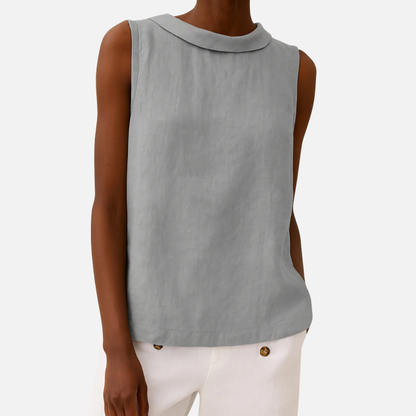 Women's Boat-Neck Linen Sleeveless Shirt Top
