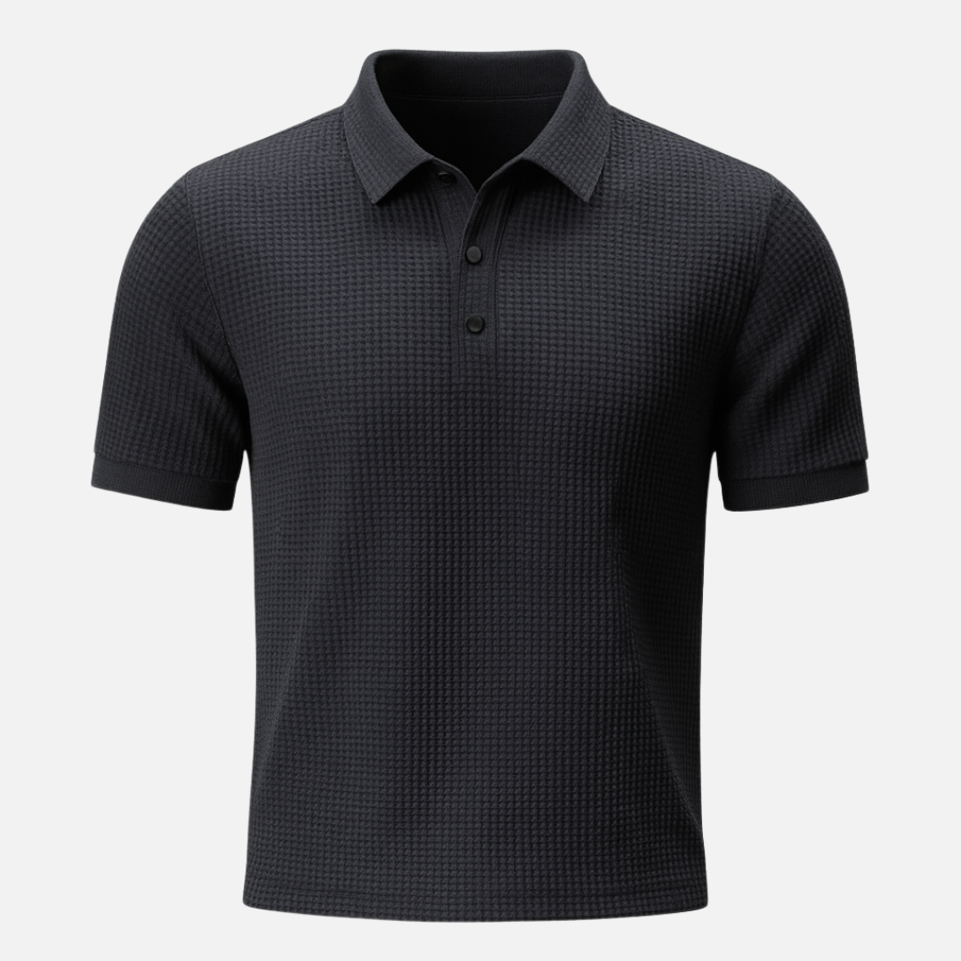 Men’s Textured Polo Shirt – Premium Waffle Knit Short Sleeve
