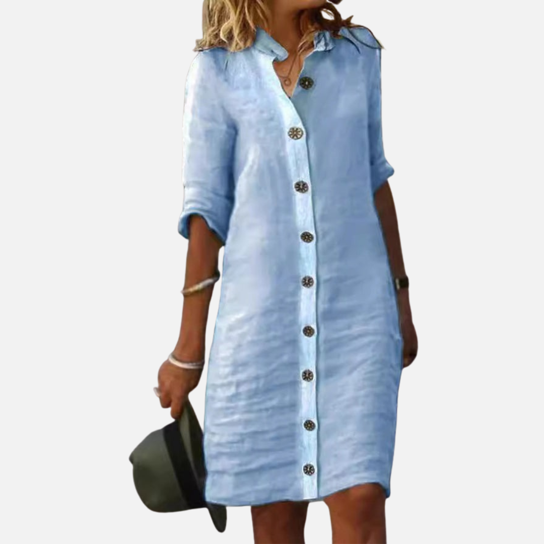 Women’s Linen Button-Front Shirt Dress