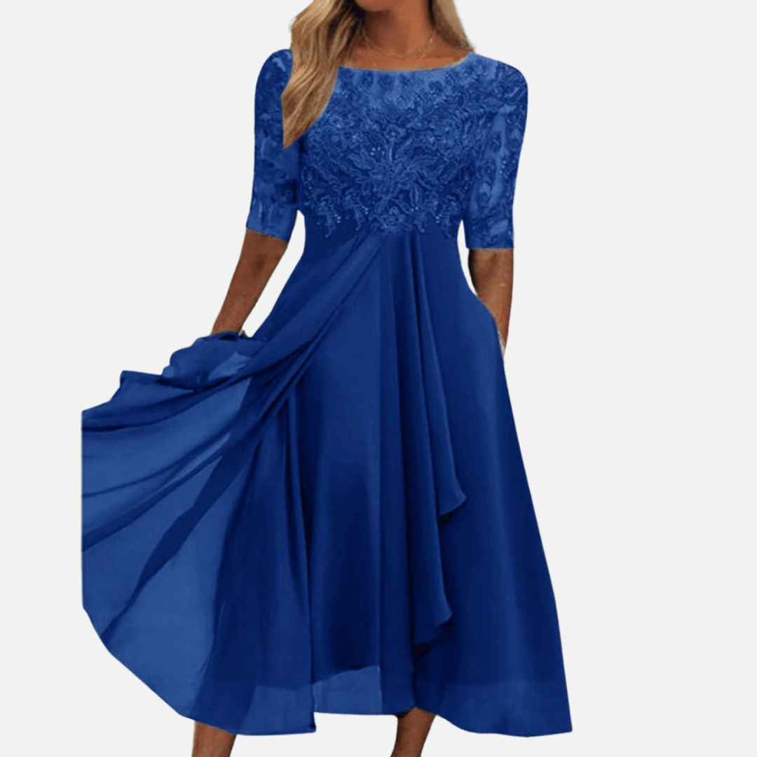 Women's Elegant Lace Chiffon Midi Dress