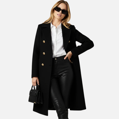 Women's Double-Breasted Wool Blend Coat - Elegant Formal Winter Jacket