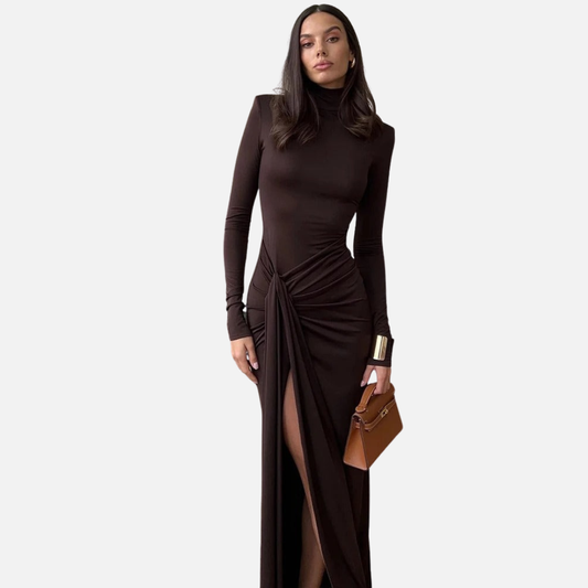 Women’s High Slit Maxi Dress - Long Sleeve Gown