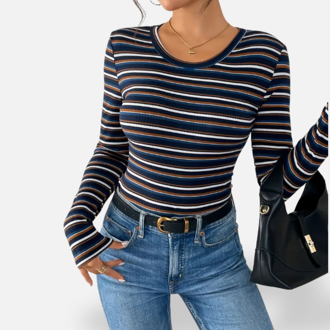 Elara | Women’s Classic Blue Striped Long Sleeve Shirt