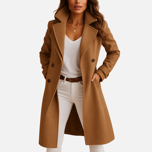Women's Tailored Winter Overcoat - Elegant Longline Wool Blend Jacket