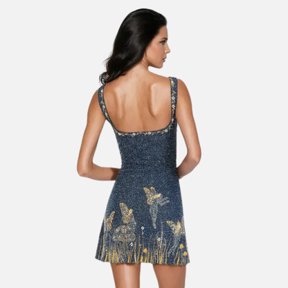Women's Shimmering Star Mini Dress - Beaded Party & Cocktail Gown
