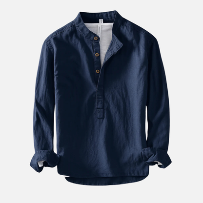 Men's Linen Breathable Long Sleeve Henley Shirt