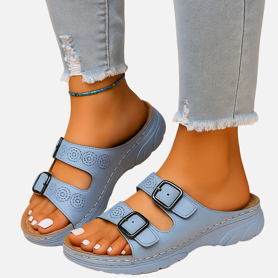 Women’s Comfort Sandals – Slip On Buckle Slides