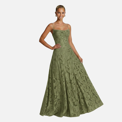 Elegant Spaghetti Strap Lace Evening Gown - Maxi Wedding Dress