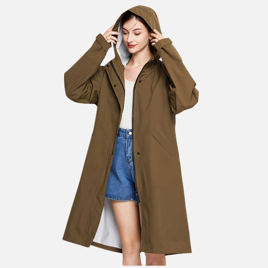 Women's Waterproof Rain Mac Coat - Lightweight Hooded Outdoor Windbreaker