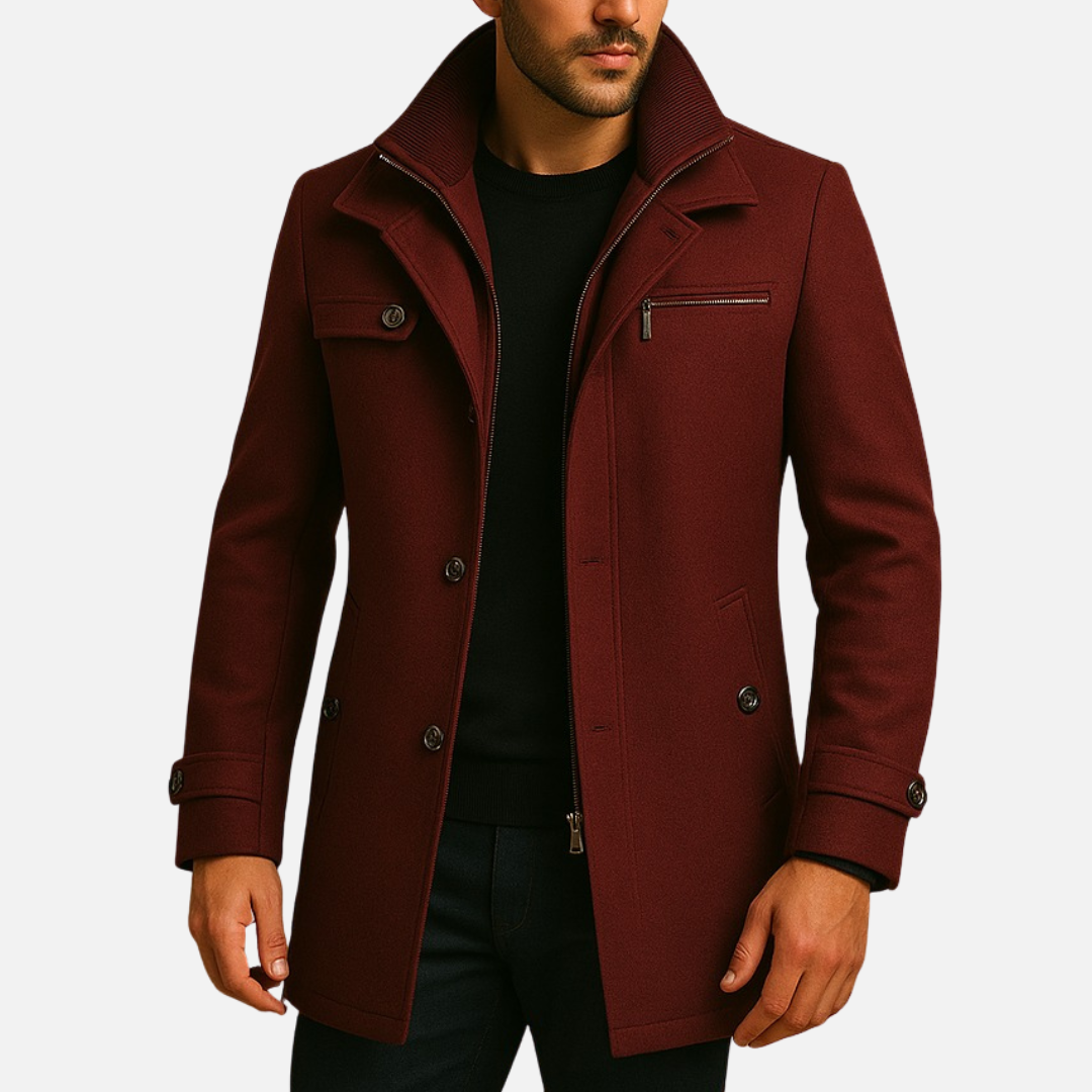 Men's Tailored Winter Overcoat - Smart Wool Blend Longline Jacket