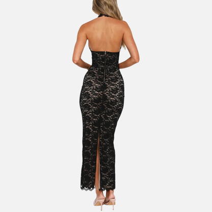Women’s Black Lace Halter Maxi Dress