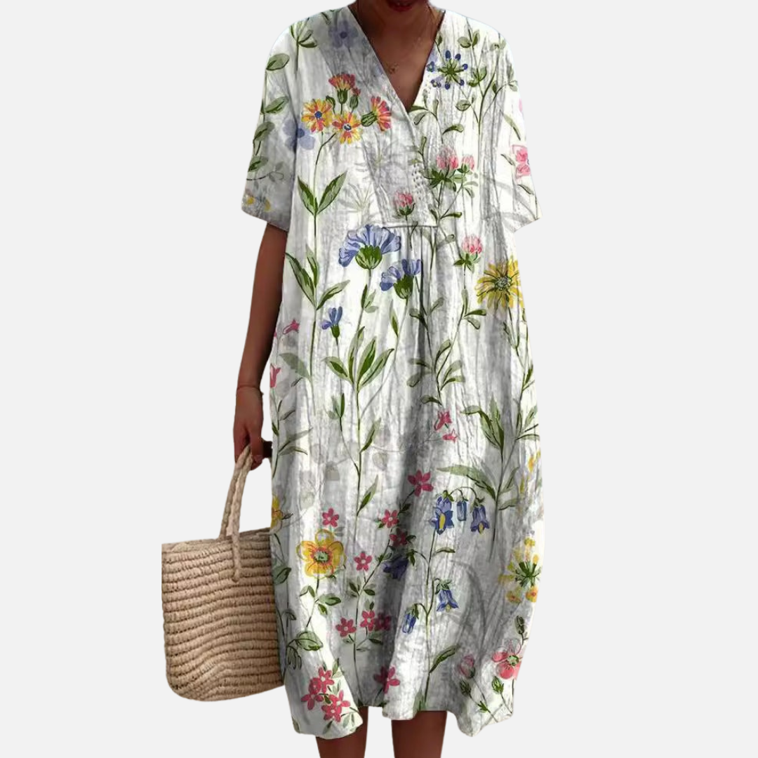 Women's Floral V-Neck Bohemian Midi Dress
