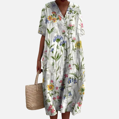Women's Floral V-Neck Bohemian Midi Dress