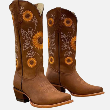 Women's Sunflower Embroidered Cowboy Boots