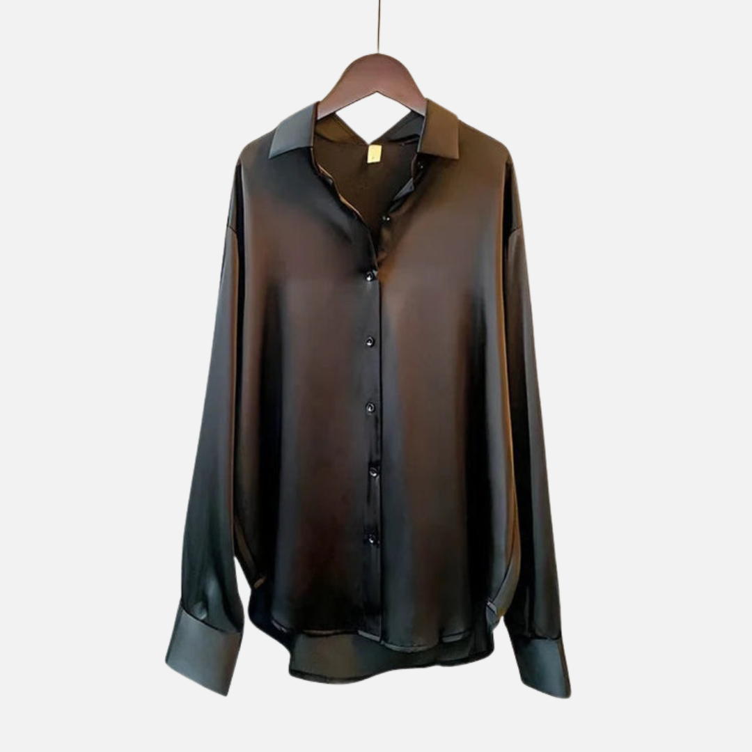 Women's Satin Button-Down Long Sleeve Shirt
