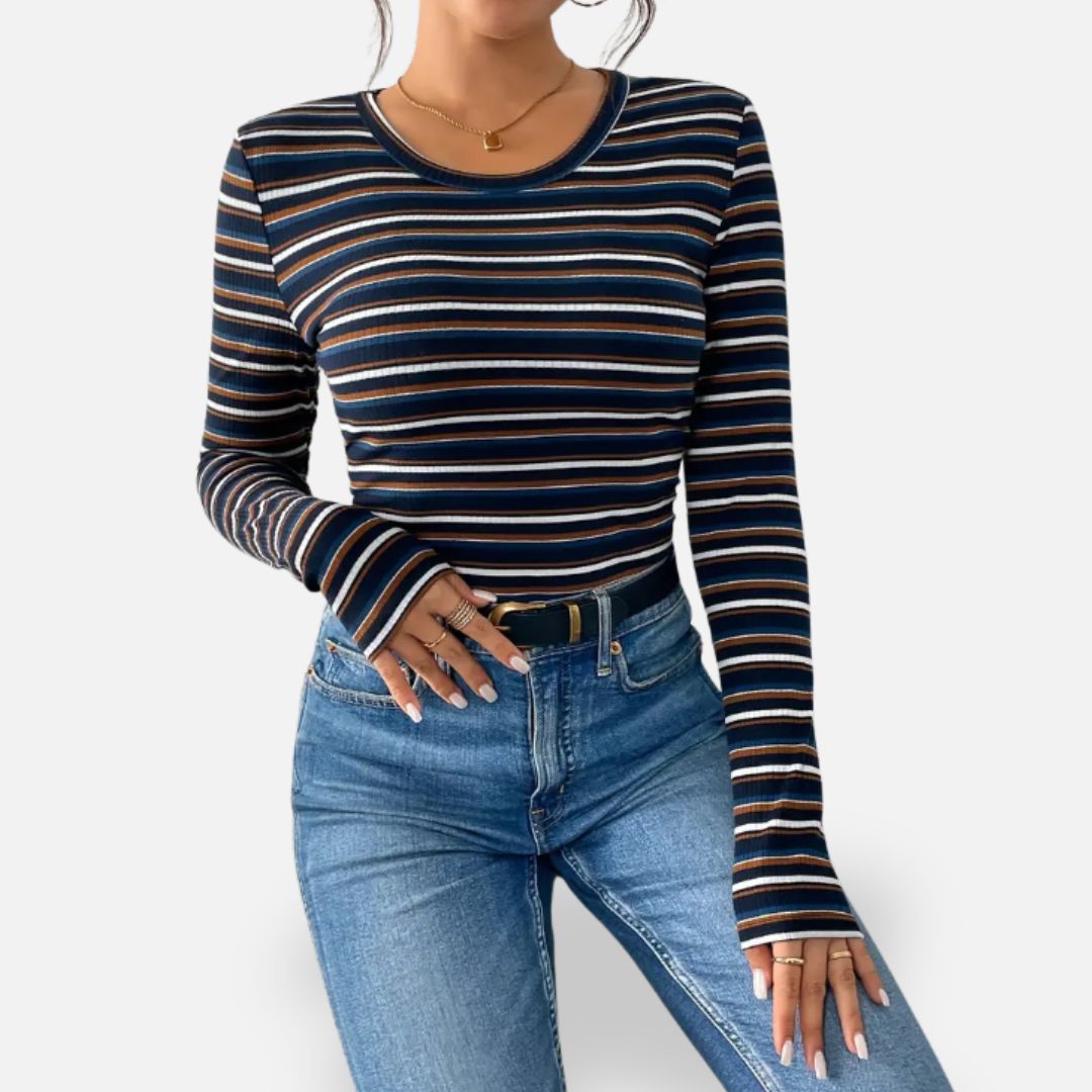 Elara | Women’s Classic Blue Striped Long Sleeve Shirt